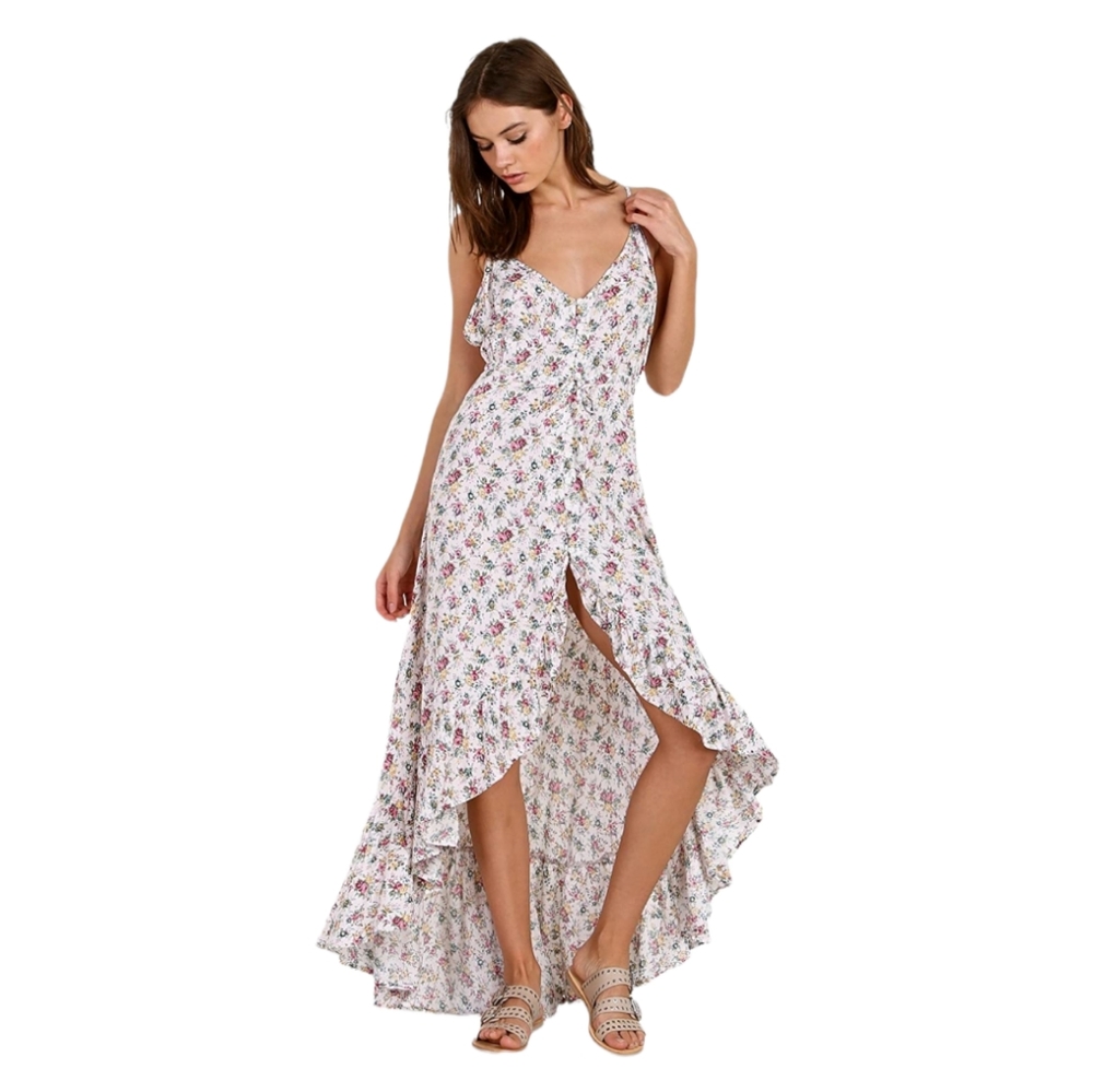 Auguste cross strap Floral high low maxi dress